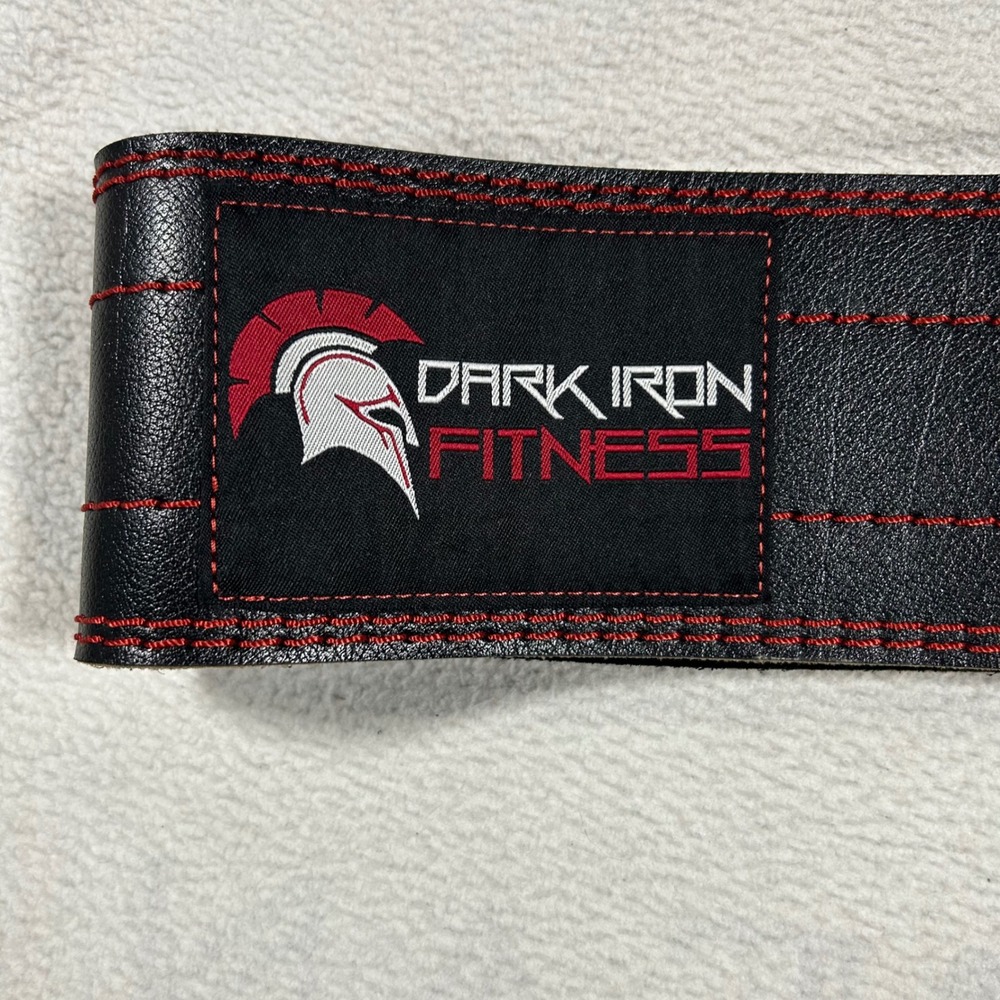 Dark Iron Fitness Weightlifting Belt Mens Large Black Leather Red Stitching